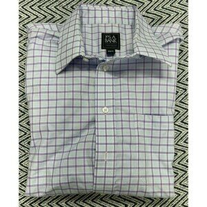 Jos. A. Bank Traveler Slim Fit Purple & White Plaid Button-Up Dress Shirt